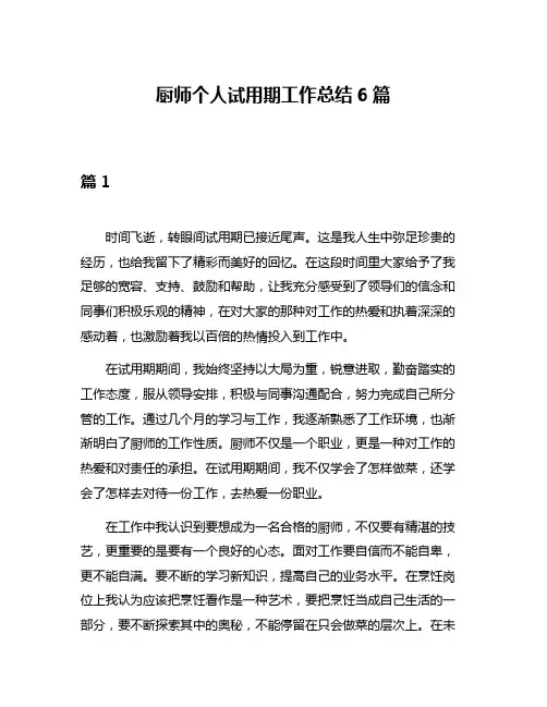 厨师个人试用期工作总结6篇