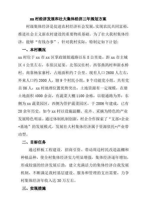 xx村2019-2021年经济发展和壮大集体经济三年规划方案