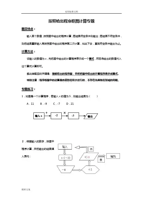程序框图计算训练(含答案详解)