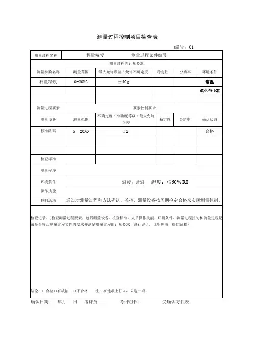 测量过程控制项目检查表