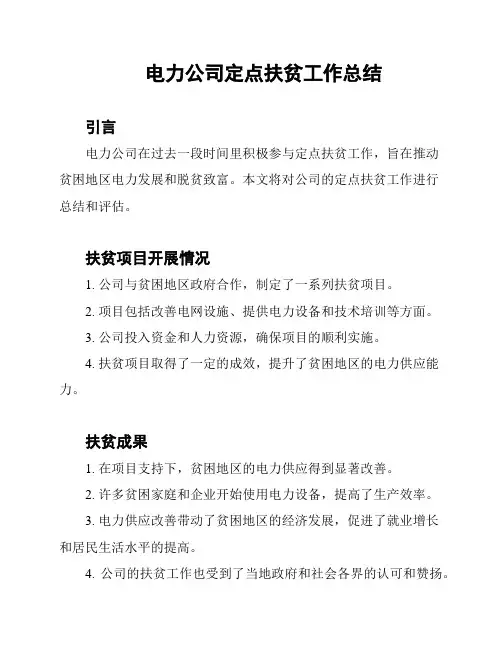 电力公司定点扶贫工作总结