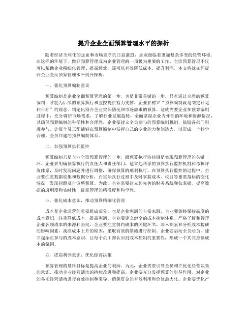 提升企业全面预算管理水平的探析