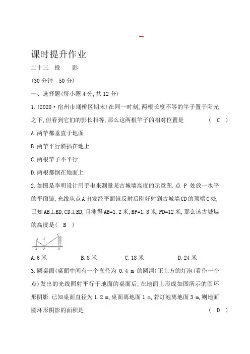 湘教版初三数学九下课时提升作业 二十三中考