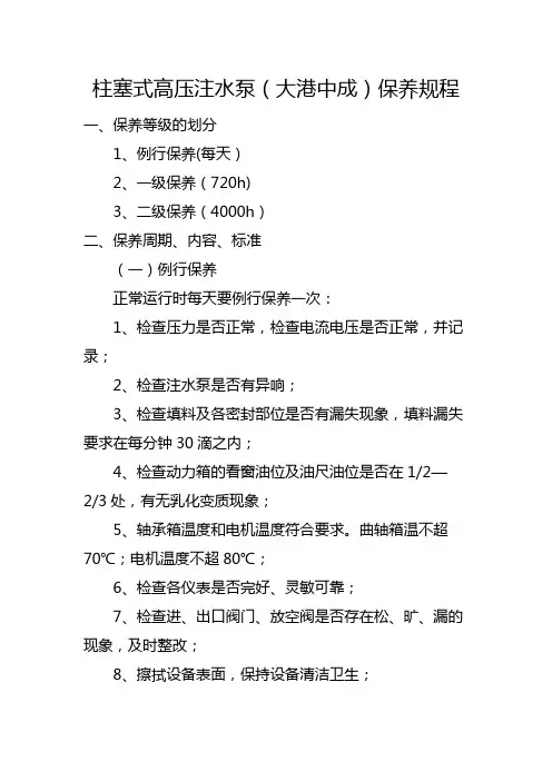 柱塞式高压注水泵(大港中成)保养规程