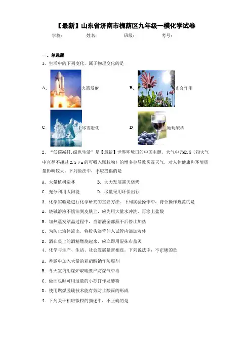 【最新】山东省济南市槐荫区九年级一模化学试卷(答案解析)