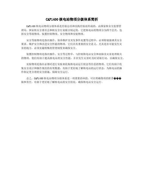 CAP1400核电站物项分级体系简析