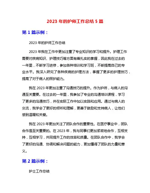 2023年的护师工作总结5篇