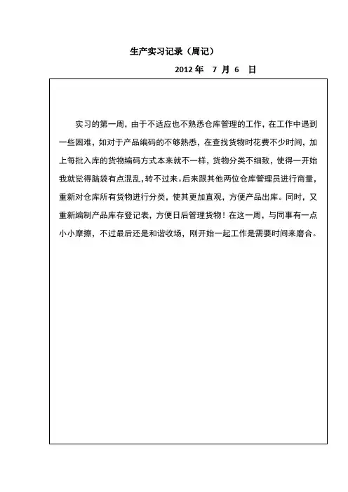 仓库管理员实习周记