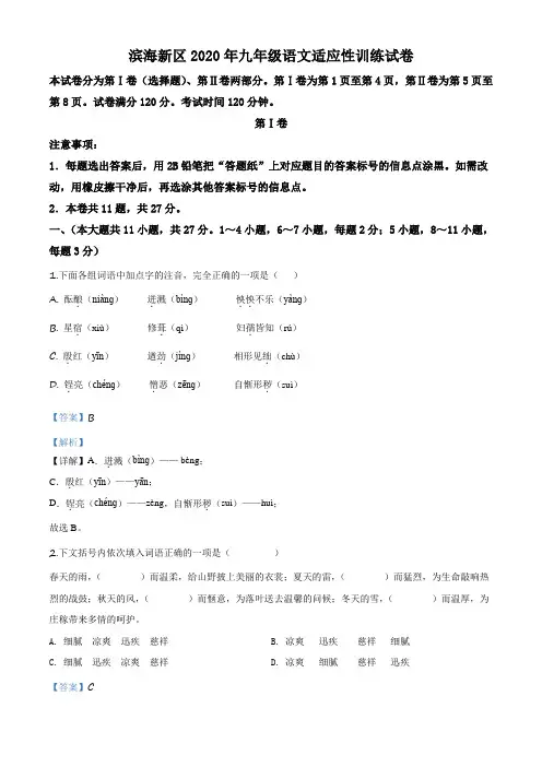 2020年天津市滨海新区中考二模语文试题(解析版)
