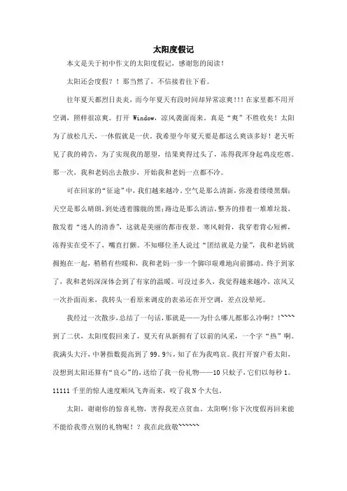 太阳度假记_初中作文
