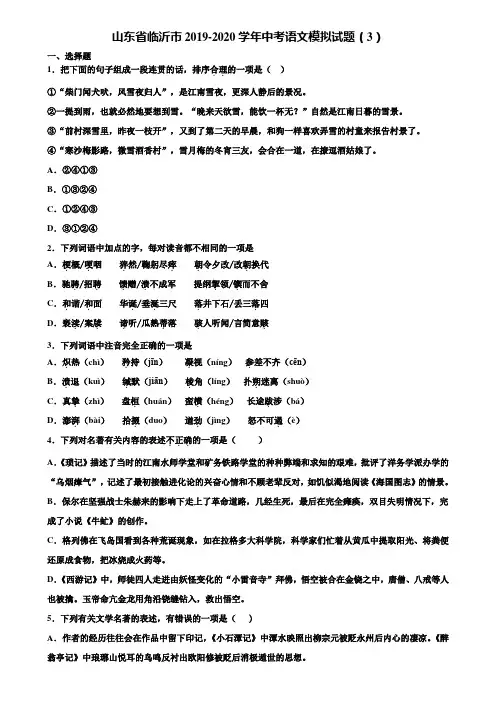 山东省临沂市2019-2020学年中考语文模拟试题(3)含解析