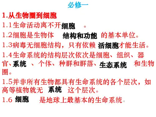 高中生物必修1会考知识点幻灯片(25张PPT)