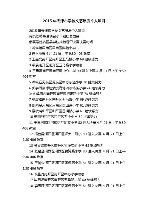 2015年天津市学校文艺展演个人项目