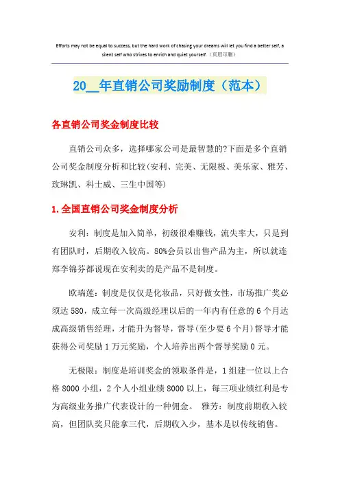 直销公司奖励制度(范本)