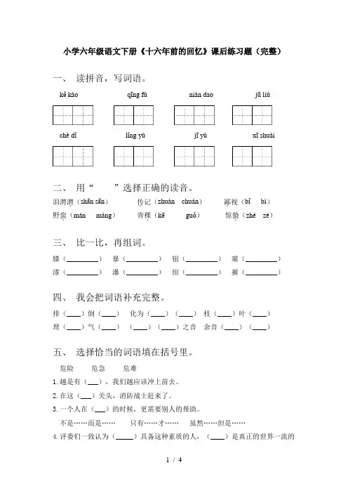 小学六年级语文下册《十六年前的回忆》课后练习题(完整)