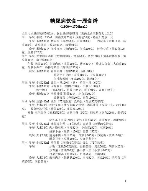 糖尿病饮食一周食谱