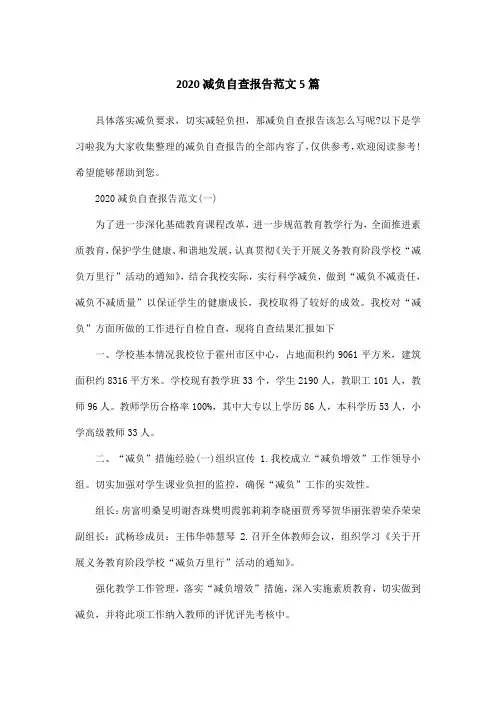 2020减负自查报告范文5篇