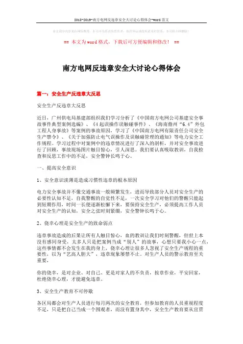 2018-2019-南方电网反违章安全大讨论心得体会-word范文 (6页)
