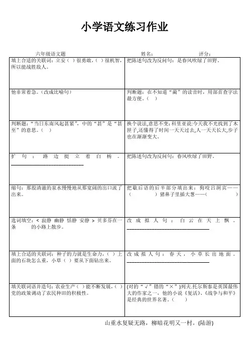 小学六年级语文拓展训练III (81)