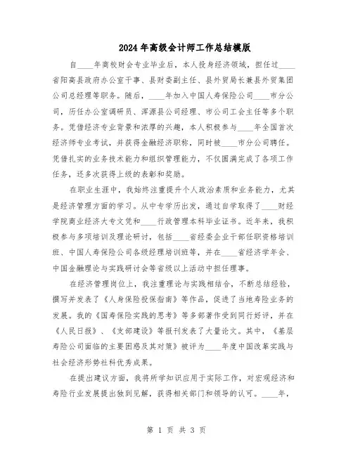 2024年高级会计师工作总结模版（二篇）