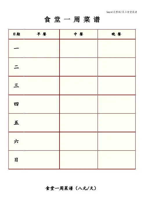 (word完整版)员工食堂菜谱