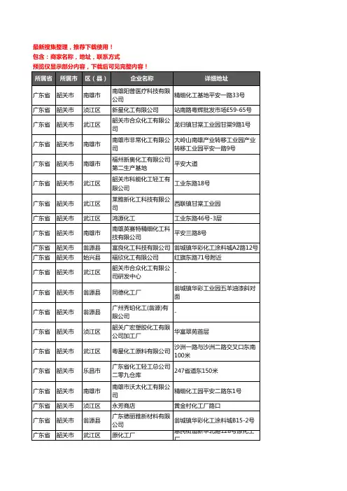 新版广东省韶关市化工厂企业公司商家户名录单联系方式地址大全132家