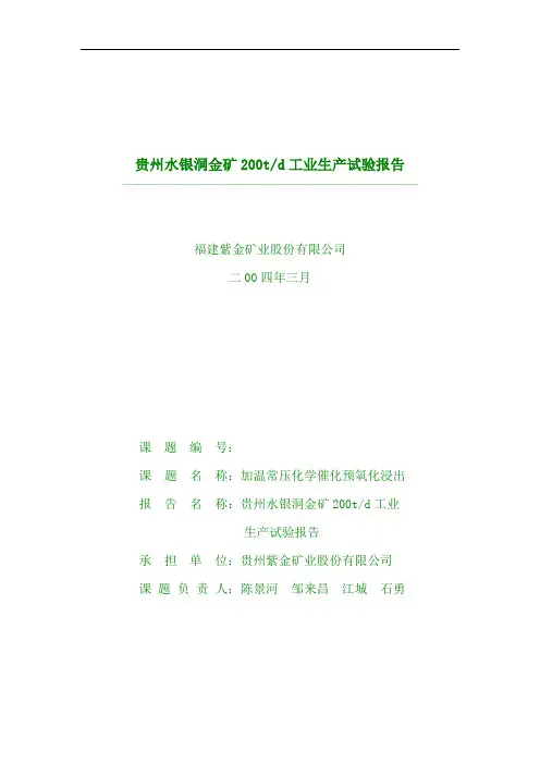 贵州水银洞金矿200td工业生产试验报告