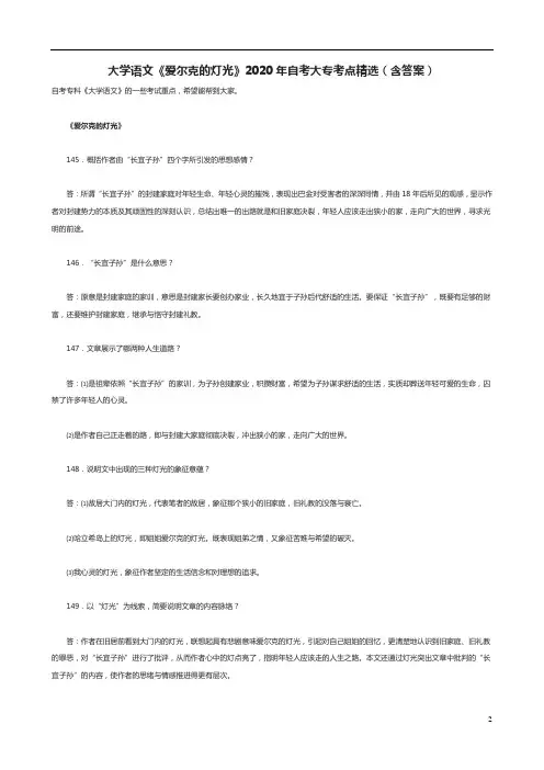 大学语文《爱尔克的灯光》2020年自考大专考点精选(含答案)