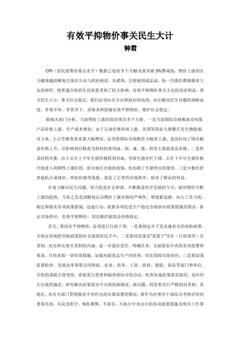 钟君谈物价上涨申论