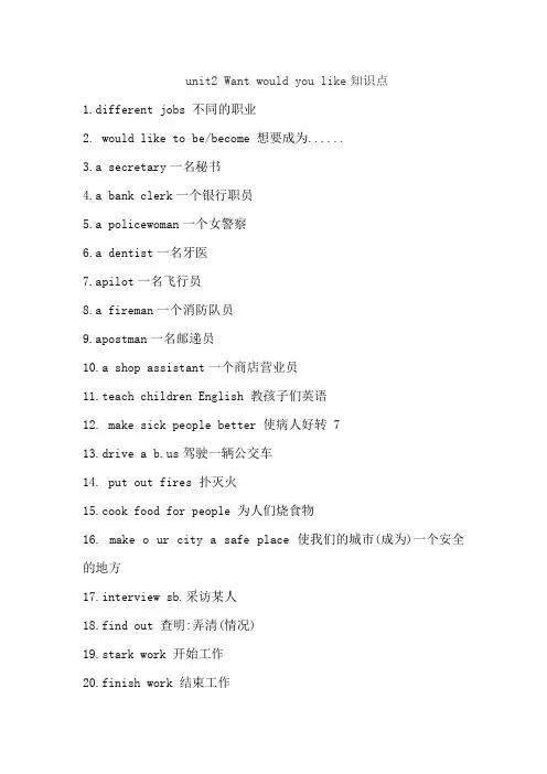 六年级下册英语unit2,Wantwouldyoulike知识点