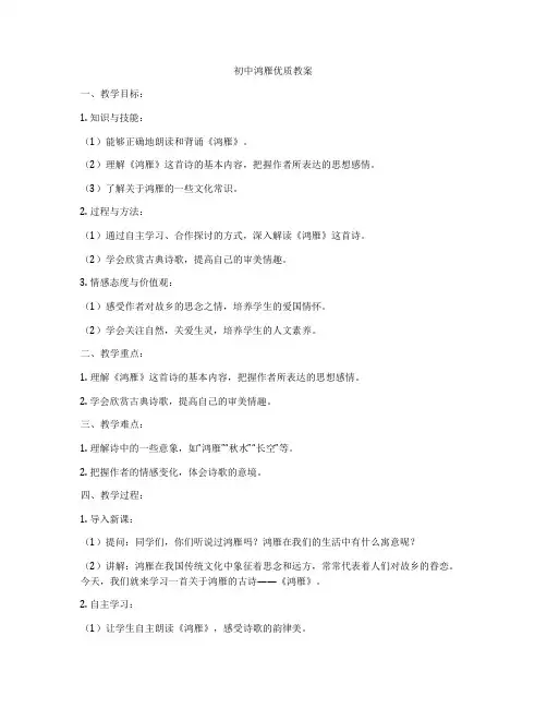 初中鸿雁优质教案