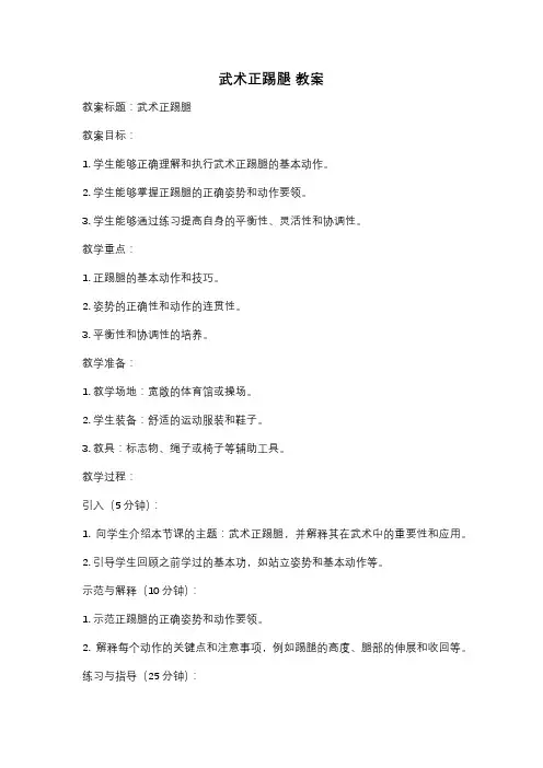 武术正踢腿 教案