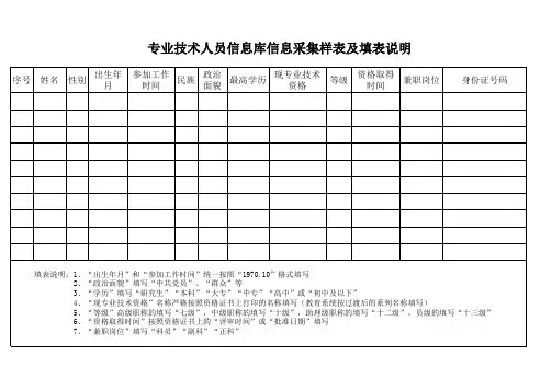 专业技术人员信息库信息采集表样表及填表说明