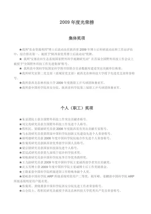 2009年度光荣榜