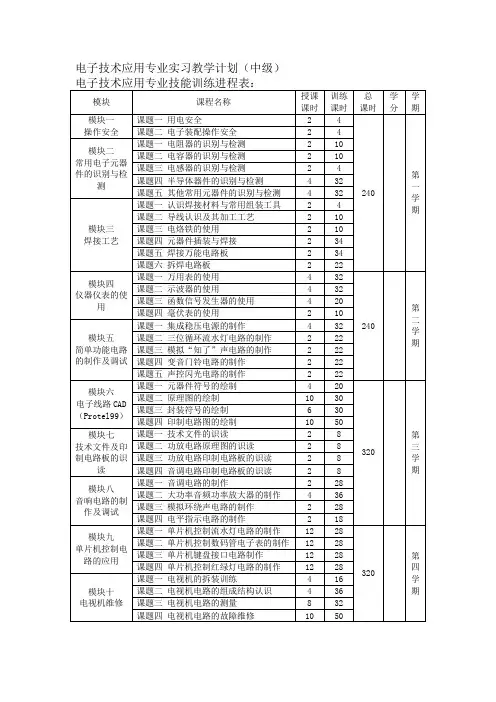 电子技术应用专业实习教学计划