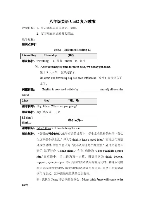 八年级英语译林版下册Unit2_复习教案