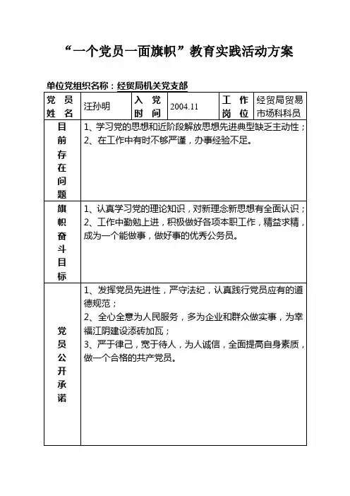 “一个党员一面旗帜”教育实践活动方案