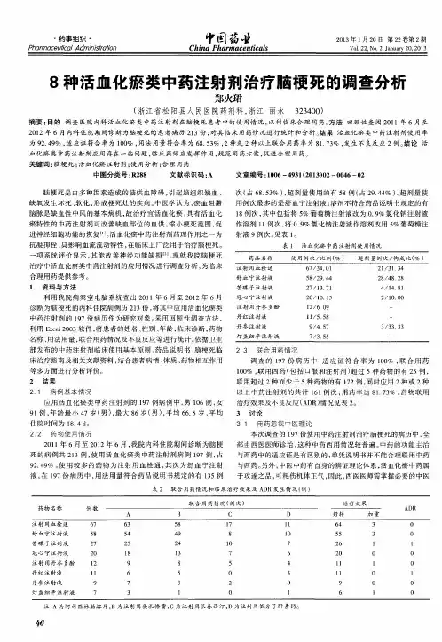 8种活血化瘀类中药注射剂治疗脑梗死的调查分析