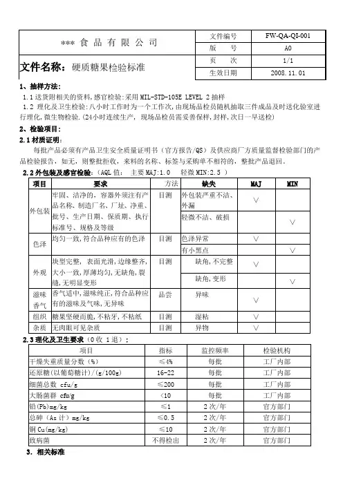 硬质糖果检验标准