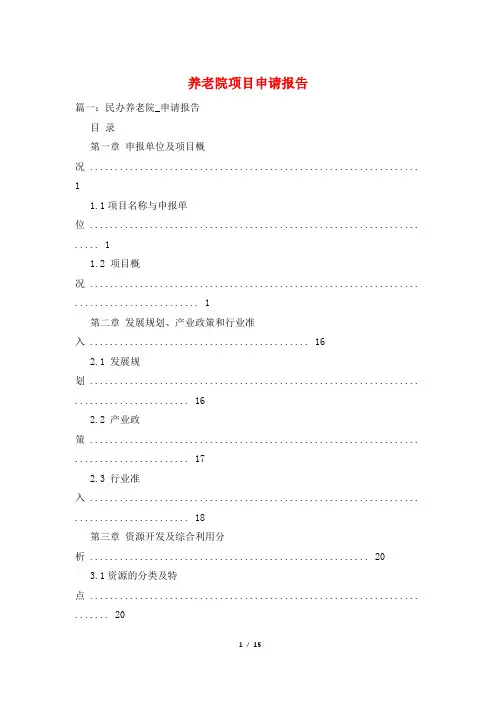 养老院项目申请报告