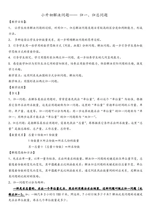 【人教新课标】六年级下册数学教案——解决问题之归一、归总问题