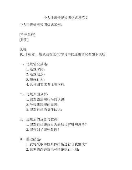 个人违规情况说明格式及范文