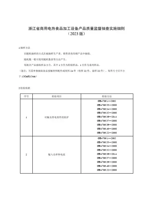 浙江省商用电热食品加工设备产品质量监督抽查实施细则2023年版