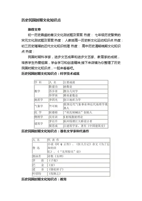 历史民国时期文化知识点