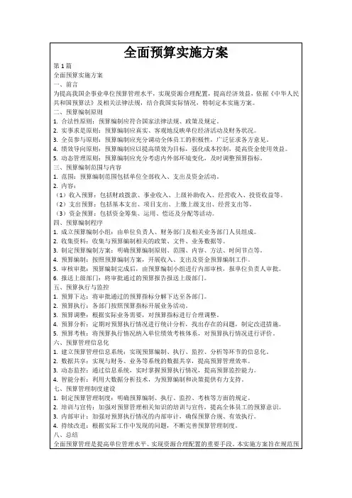 全面预算实施方案