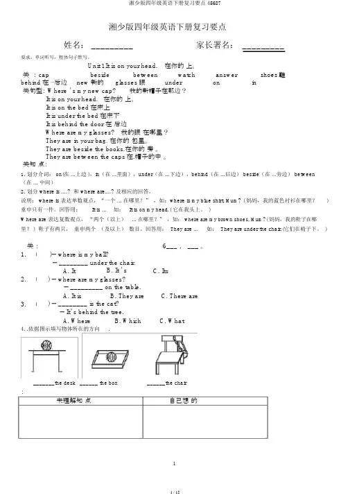 湘少版四年级英语下册复习重点45687