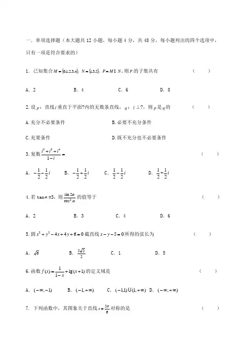 江苏省对口单招数学模拟试卷一含答案