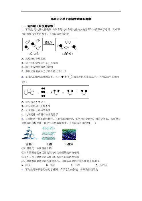 泰州市化学初三化学上册期中试题和答案