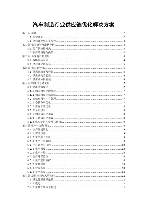 汽车制造行业供应链优化解决方案