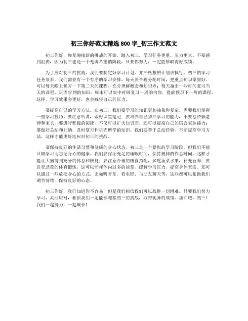 初三你好范文精选800字_初三作文范文
